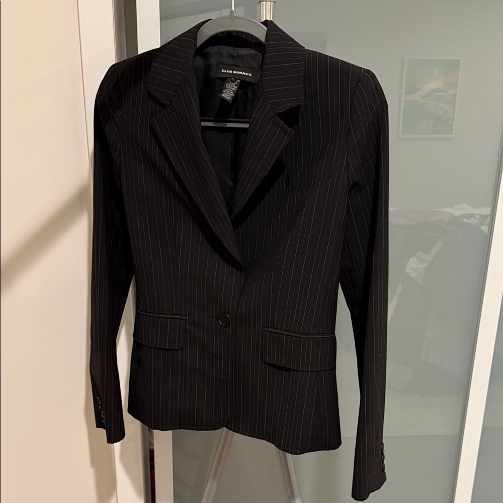Club Monaco Black Pinstripe Tailored Blazer - Size 0